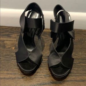 Black satin heels